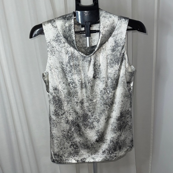 Ann Taylor 100% Silk Sleeveless Elegant Top Grey White Marble Sz Medium Petite - Picture 2 of 6